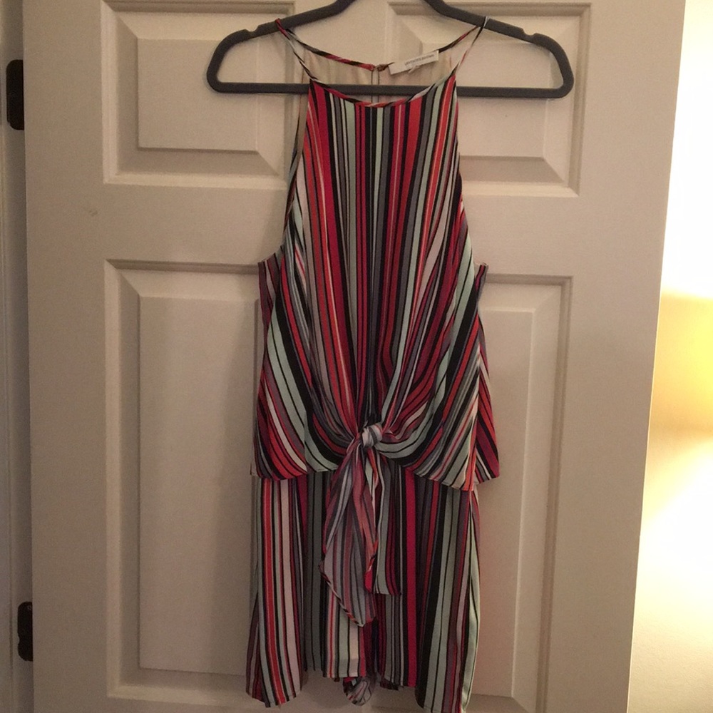 Multi-color striped romper with keyhole back